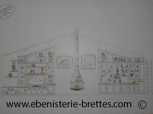 dessin de bibliothque ralis par l'Atelier d'Ebnisterie BRETTES