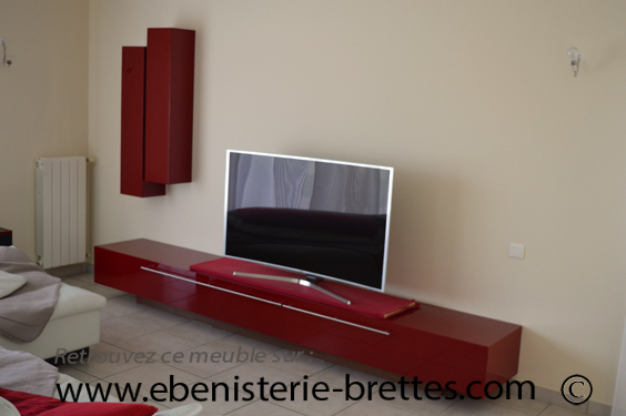 meuble tv ecran plat rouge brillant