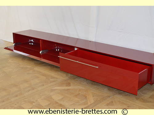 meuble ecran plat rouge fonce