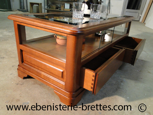 table basse verre et bois