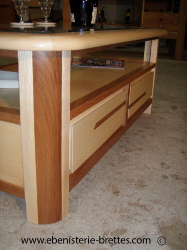 table basse design en bois vitree sur mesure orme frene