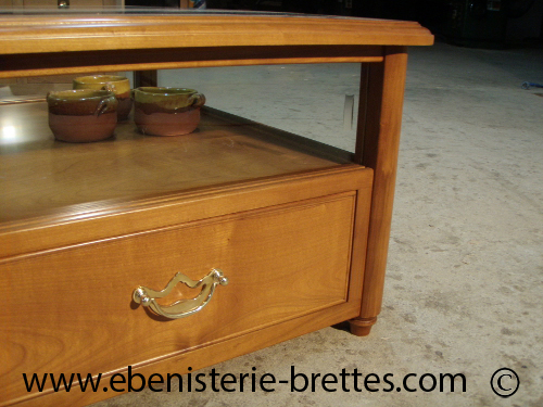 table de salon bois verre tiroirs