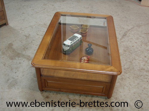 table basse bois vitree