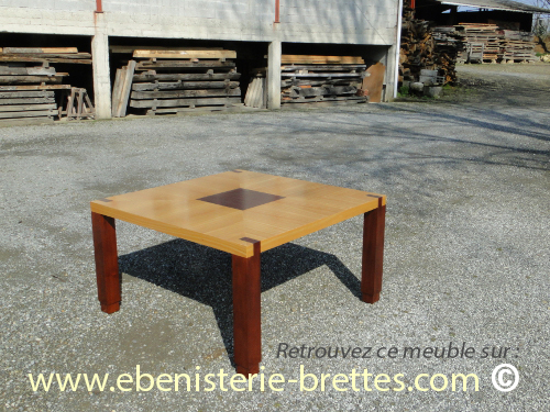 table contemporaine en bois de citronnier et acajou sur mesure