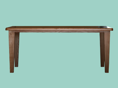 table rectangulaire en frêne doré avec des pieds gainés